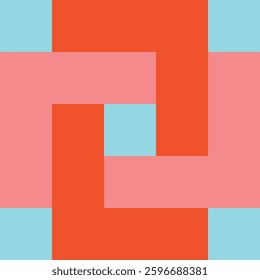 Neon orange and peach interlocking rectangles on a pale blue background