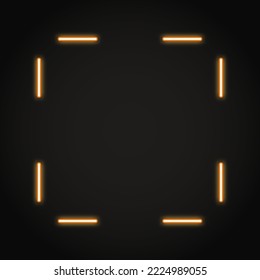 Neon orange shining square frame in line style. Glowing lines border. Vector illustration.