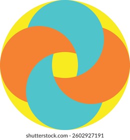 Neon orange and turquoise interlocking circles on a yellow background