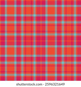 Neon Orangey Red Seamless Tartan with Light Lipstick accents Fabric Design