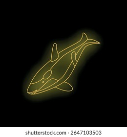 Neon orca whale glowing on black background, representing wildlife, marine biology, and ocean conservation