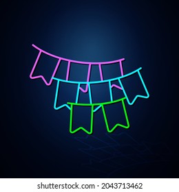 Neon ornament icon looks clear. Neon striped banner. Festival and event icon. Neon icon.