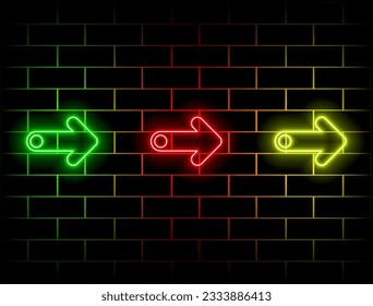 Neon Outline Arrow. Vector illustration... green, red, yellow, pink, blue, orange.
