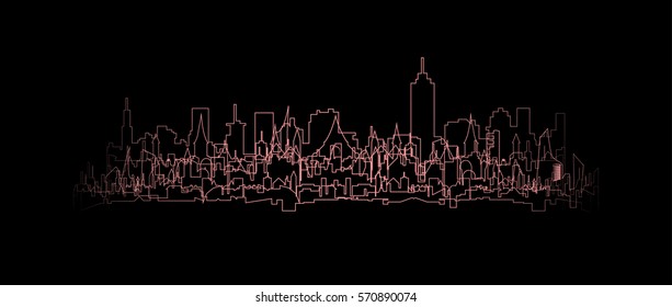 Neon outline cityscape silhouette
vector illustration