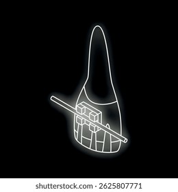 Contorno de néon de uma haste de fibra colocada dentro de um canal da raiz dentária durante o tratamento dentário