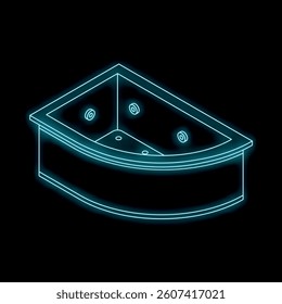 Neon outline of a jacuzzi tub glowing blue on a black background
