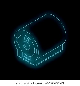 Neon outline of mri scanner glowing on dark background, healthcare and medical research concept