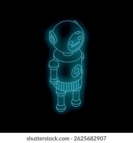 Neon outline of a robot standing on a black background