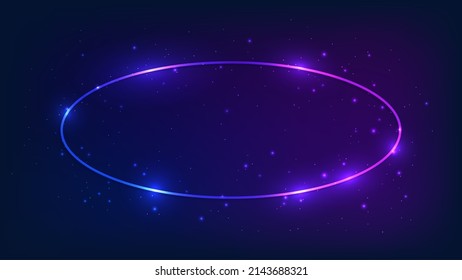 Marco óvalo neón con efectos brillantes y destellos en el fondo oscuro. Fondo tecno brillante vacío. Ilustración del vector