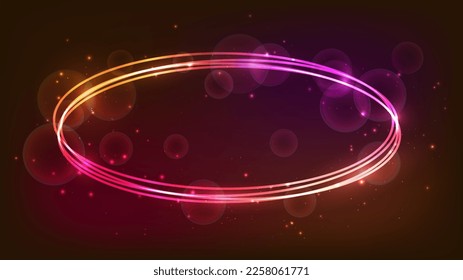 Neonovaler Rahmen mit leuchtenden Effekten und Funkeln auf dunklem Hintergrund. Leere leuchtende Techno-Hintergrund. Vektorgrafik