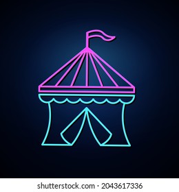Neon overhead camping-tent icon appearing clear. Neon stripes Festive tent icon set. Festival and event icon set. Neon icon set.