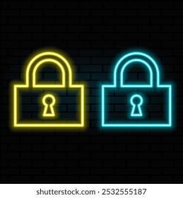 Neon padlock. Lock circle icon isolated on black..5.