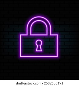 Neon padlock. Lock circle icon isolated on black..4