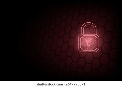 Ein Sicherheitssymbol für ein Neonvorhängeschloss auf dunklem digitalen Hintergrund, Dieser Inhalt wurde mit Vektorgrafik-Tools und -Software erstellt, die nicht von AI generiert wurde