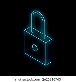 Candado de neón que brilla sobre un fondo oscuro, que representa la protección de datos y la ciberseguridad