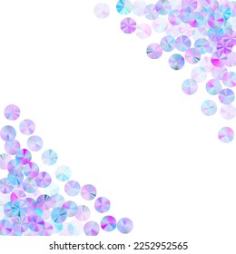 Neon paillettes confetti placer vector illustration. Metallic shimmering foil elements party decor flatlay. Christmas confetti scatter lustering background.