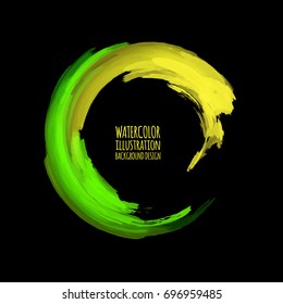 Neon paint abstract round. Glowing retro frame. Vintage fluorescent circle symbol. Burning a pointer to a black wall in a club, bar, cafe. Design element for sign, poster, banner. Vector illustration