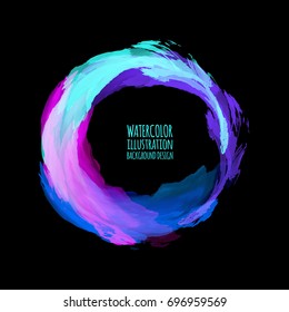 Neon paint abstract round. Glowing retro frame. Vintage fluorescent circle symbol. Burning a pointer to a black wall in a club, bar, cafe. Design element for sign, poster, banner. Vector illustration