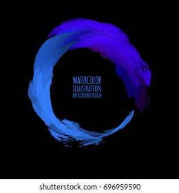 Neon paint abstract round. Glowing retro frame. Vintage fluorescent circle symbol. Burning a pointer to a black wall in a club, bar, cafe. Design element for sign, poster, banner. Vector illustration