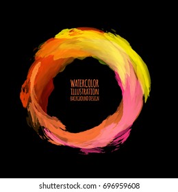 Neon paint abstract round. Glowing retro frame. Vintage fluorescent circle symbol. Burning a pointer to a black wall in a club, bar, cafe. Design element for sign, poster, banner. Vector illustration