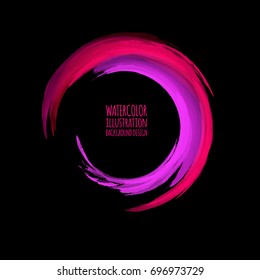 Neon paint abstract round. Glowing retro frame. Vintage fluorescent circle symbol. Burning a pointer to a black wall club, bar, cafe. Design element for your sign, poster, banner. Vector illustration