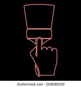 Pincel de pintura de neón en la mano utilizar herramienta brazo color rojo ilustración vectorial imagen de estilo plano luz