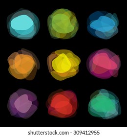 Neon paint spots. Abstract transparent vector spots. Watercolor effect. Circle design elements.