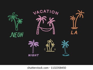 Neon palm tree logo variations