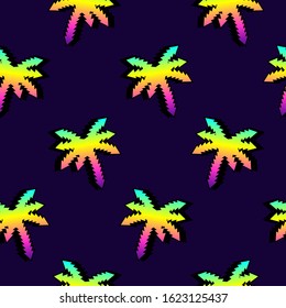 Neon palm trees seamless pattern. Vector wallpaper.
