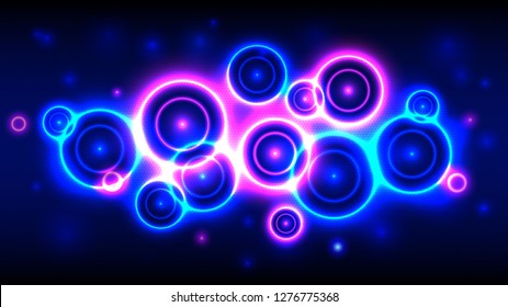 Neon party background, abstract multicolor background with bright circles