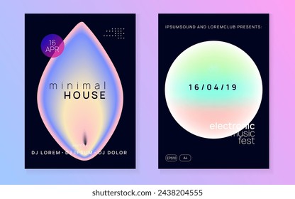 Neon Party. Linear Sound Event. Electro And Discotheque Layout. Futuristic Pattern For Cover Vector. Wavy Effect For Magazine. Pink And Blue Neon Party