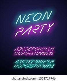 Neon party vector italic alphabet.