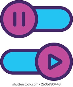 Neon pause and autoplay symbol. Neon autoplay off on icon on white background. Auto play on off icon. bright toggle on off sign. Neon Autoplay Button. Color Multimedia player.	