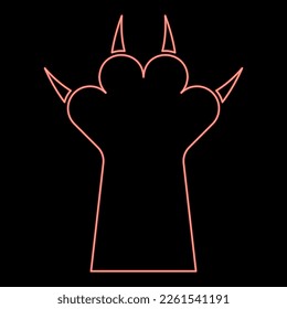 Neon paw with claw cat red color vector illustration image flat style