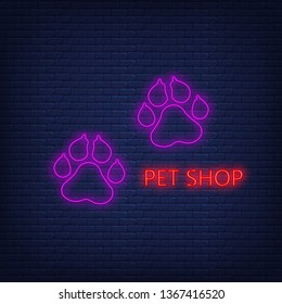 Neon Paw icon vector. Pet Shop Print icon