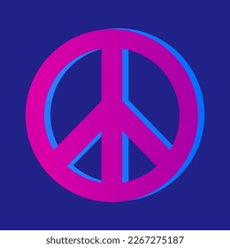 Neon Peace Symbol on Dark Blue Background vector illustration