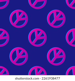 Neon Peace Symbol Seamless Pattern on Dark Blue Background vector illustration