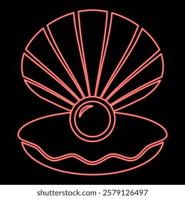 Neon pearl in seashell shell with pearlized inside open red color vector illustration image flat style