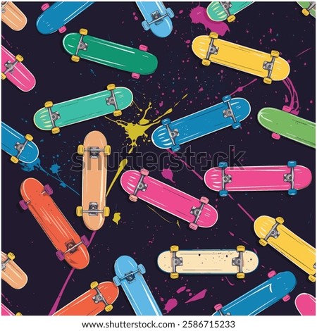 Neon Penny Board Seamless Pattern Fun and Colorful Design
