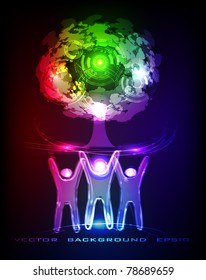 neon people holding tree