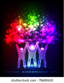 neon people rising up a lots of hearts