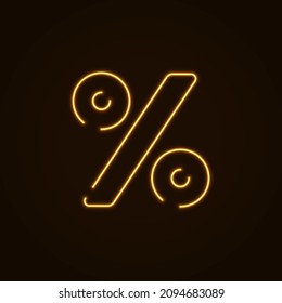 Neon Percent Sign. Vector Illustration