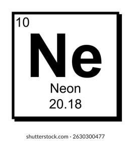 Símbolo de química de elemento de tabela neon periódica. Ícone de gás de átomo de néon vetorial