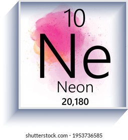 Neon periodic table element icon on white background, watercolor style vector illustration
