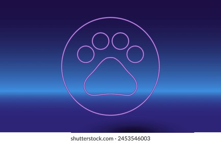 Neon pet symbol on a gradient blue background. The isolated symbol is located in the bottom center. Gradient blue with light blue skyline