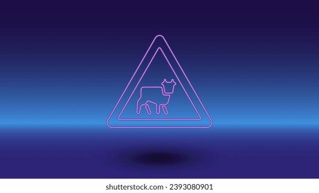 Símbolo de la carretera de las mascotas de neón sobre un fondo azul gradiente. El símbolo aislado está situado en el centro inferior. Azul degradado con horizonte azul claro