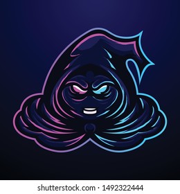 Neon Phantom Mage  Mascot Logo for Sport and Esport isolated on dark Background