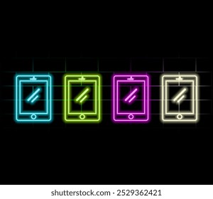 Neon phone icon, blue neon phone on wall background, vector illustration.3.