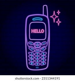 neon phone, retro 80s 90s style, y2k phone, star, vector illustration