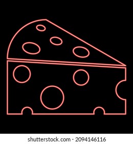 Neon piece cheese red color vector illustration image flat style light